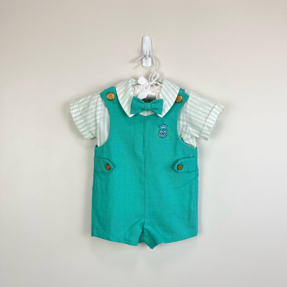 Vintage Good Lad Green Shortall Romper Set 12 Months USA
